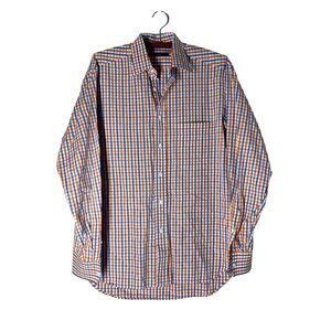Billy Reid Orange Blue Gingham Plaid Long Sleeve Dress Shirt Mens Size Medium